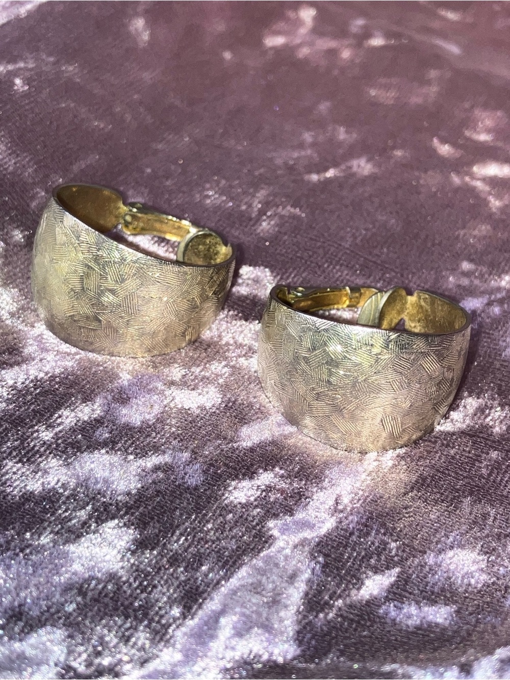Vintage Silver-Tone Chunky Cross-Hatch Textured Clip-On Hoop Earrings